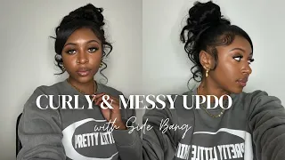 Curly Messy Updo / Bun with Side Bang