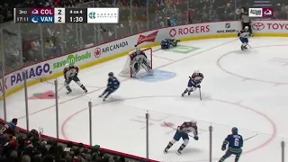 Quinn Hughes breaks stick on Samual Girard in frustration, Avs immediately score game-winner on PP