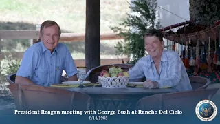 President Reagan meeting with George Bush at Rancho Del Cielo 8/14/1985