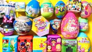 18 minutes Asmr unboxing eggs! Hello Kitty, Bluey, Doorables Star Wars, Minecraft