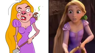 Rapunzel and Pascal's best adventure drawing memes | disney princess funny faces 😆