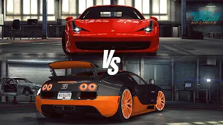 NFS:No Limits | Bugatti Veyron Super Sport (Stage 5) Vs Ferrari 458 Italia (Stage 8) Comparison