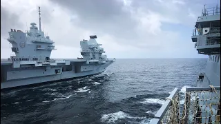 HMS Prince of Wales conducts replenishment at Sea with RFA Tiderace