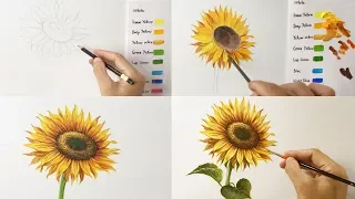 How To Paint A Sunflower in Acrylic - Step By Step Painting - PART 1