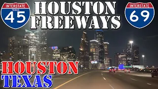 Downtown Houston Freeways Night - Houston - Texas - 4K Night Highway Drive