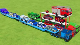 TRANSPORTING CARS, FIRE TRUCK, POLICE CARS, AMBULANCE OF COLORS! WITH TRUCKS! - FARMING SIMULATOR 22