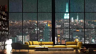 Luxury NYC Apartment With An Amazing View Of Manhattan | Wind & Rain Sounds For Sleeping | 4K | 8hrs