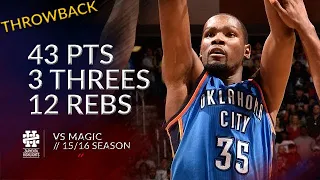 Kevin Durant 43 pts 3 threes 12 rebs vs Magic 15/16 season