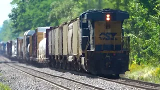 3 Old EMD Engines Rumble Down The Tracks Also: 2 CSX Trains Meet Cool CSX Train w DPU Alright + More