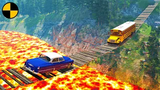 Cars vs Suspension Bridge but The Floor is Lava 😱 BeamNG.Drive