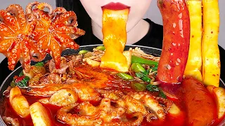 ASMR SPICY SEAFOOD HOT POT MALATANG(마라탕) ENOKI MUSHROOM, OCTOPUS, NOODLES EATING SOUNDS MUKBANG 먹방