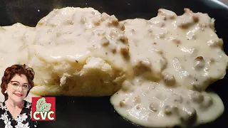Sausage Gravy - Hand Rolled Homemade Biscuits - Country Breakfast