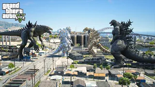 Godzilla Minus one, Skeleton Godzilla vs zilla 1998, Mecha Kiryu - Epic Fight ( GTA V Mods )