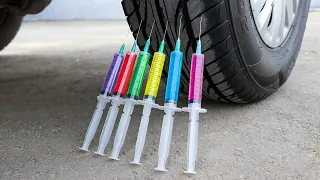 Crushing Crunchy & Soft Things by Car! Experiment: Car vs Syringes
