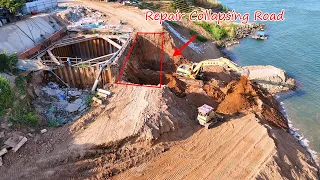 Oh No, How is young operator repairing the collapsing road use Cat Excavator & Bulldozer Komatsu D31