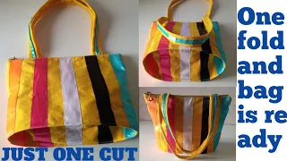Shopping bag cutting and stitching | No cutting - just one fold bag is ready #Diy tote bag # purse
