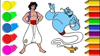 Disney Aladdin, Genie Lamp Coloring and drawing for kids