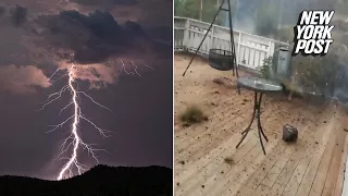 Man in storm films insane moment when lightning nearly strikes him | New York Post