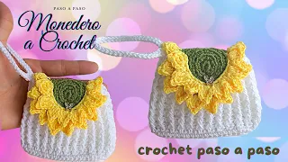 MAGNIFICO monedero cartera tejida a crochet en forma de girasol hermoso y fácil mira el paso a paso