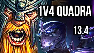 OLAF vs SHEN (TOP) | 1v4 Quadra, Rank 2 Olaf, 10/1/8, 7 solo kills | KR Challenger | 13.4