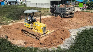 Incredible New Project Starting With Small Bulldozer Pushing Soil &5Tons Dump Truck Unloading