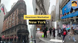 🇺🇸 NYC, Gloomy  Rainy Day Walk in Downtown Manhattan. ASMR