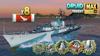 Destroyer Druid: 1,3sec reload for 8 destroyed ships - World of Warships