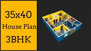 35x40 House Design 3BHK || 1400 Sqft Home Design || 3BHK Ghar Ka Naksha