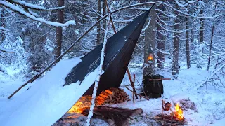 Winter Bushcraft Overnight - Spit Roast Chicken - X-frame Bucksaw