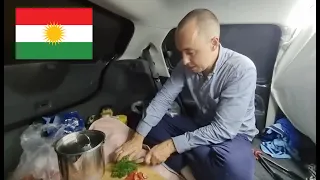 Cooking in the back of my car,  car camping Kurdistan