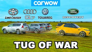 Toyota Land Cruiser, Audi Q7 & VW Touareg vs Land Rover: TUG OF WAR!