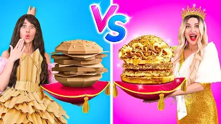 RICH VS POOR PRINCESS || Eating a $10,000 Golden Burger! Expensive VS Cheap Food by 123GO! FOOD