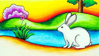 How to Draw Rabbit Scenery Step by Step | Easy Rabbit Scenery Drawing for Beginners