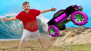 RC Car Flip Jump At The BEACH! High Speed Racing!