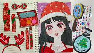 [ToyASMR]🎅🏻Christmas makeup❄️💄with sticker and paper cosmetic #christmas #makeup #sticker #asmr #diy