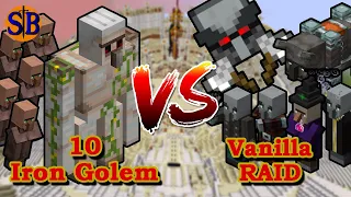 Can 10 Iron Golems Defend against a REAL Vanilla Raid | Minecraft Mobs Battles