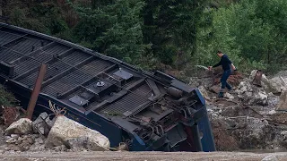 Mission Impossible 7 Filming Train Stunt At A Quarry In Derbyshire.