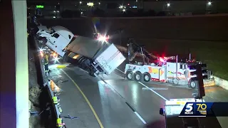 2 people rescued from semi dangling from Oklahoma City interstate