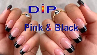 DIP Pink and Black French Tip - Díp Màu Đen Không Bị Lem