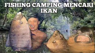 Camping fishing hujan deras masak makan ikan di pinggir sungai pertualangan mencari ikan malam hari