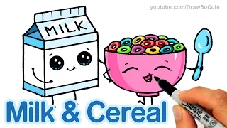 How to Draw Milk and Cereal Easy - Cartoon Food