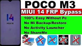 Poco M3 FRP Bypass MIUI 14 - No mi cloud backup - No Activity Launcher - Without Pc New Method 2023