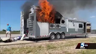 Trailer fire on Oklahoma City highway leaves 2 horses dead