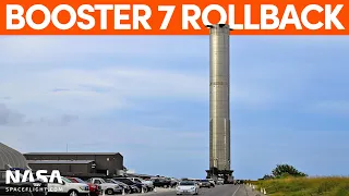 Booster 7 Rolls Back for Center Raptor Engine Installation | SpaceX Boca Chica