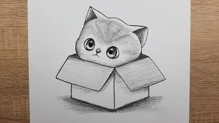 Kolay kutu içinde sevimli kedi resmi adım adım nasıl çizilir