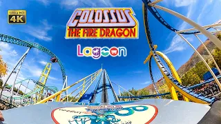 Colossus the Fire Dragon Roller Coaster On Ride Front Seat 4K POV Lagoon 2022 10 09