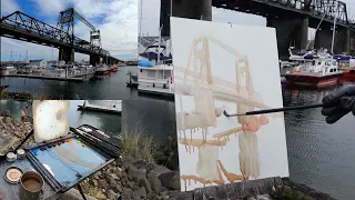 TRYING MULTIMEDIA ARTBOARD Steel Bridge Tacoma plein air oil painting