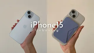 iPhone15 aesthetic unboxing🩵accessories + setup + camera test +comparison with iPhone11