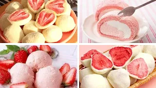 Satisfying Relaxing Video|🎂🍪🍩Soothe The Summer Sun By Making Strawberry Milk Balls With Strawberries