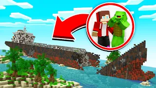 JJ and Mikey 100 DAYS Survive in SHIP WRECK in Minecraft Challenge (Maizen Mizen Mazien) Parody